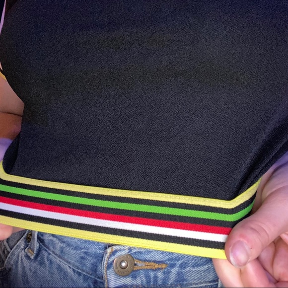 WINDSOR BLACK CROP TOP WITH COLORED STRIPE DETAILS - Picture 5 of 16